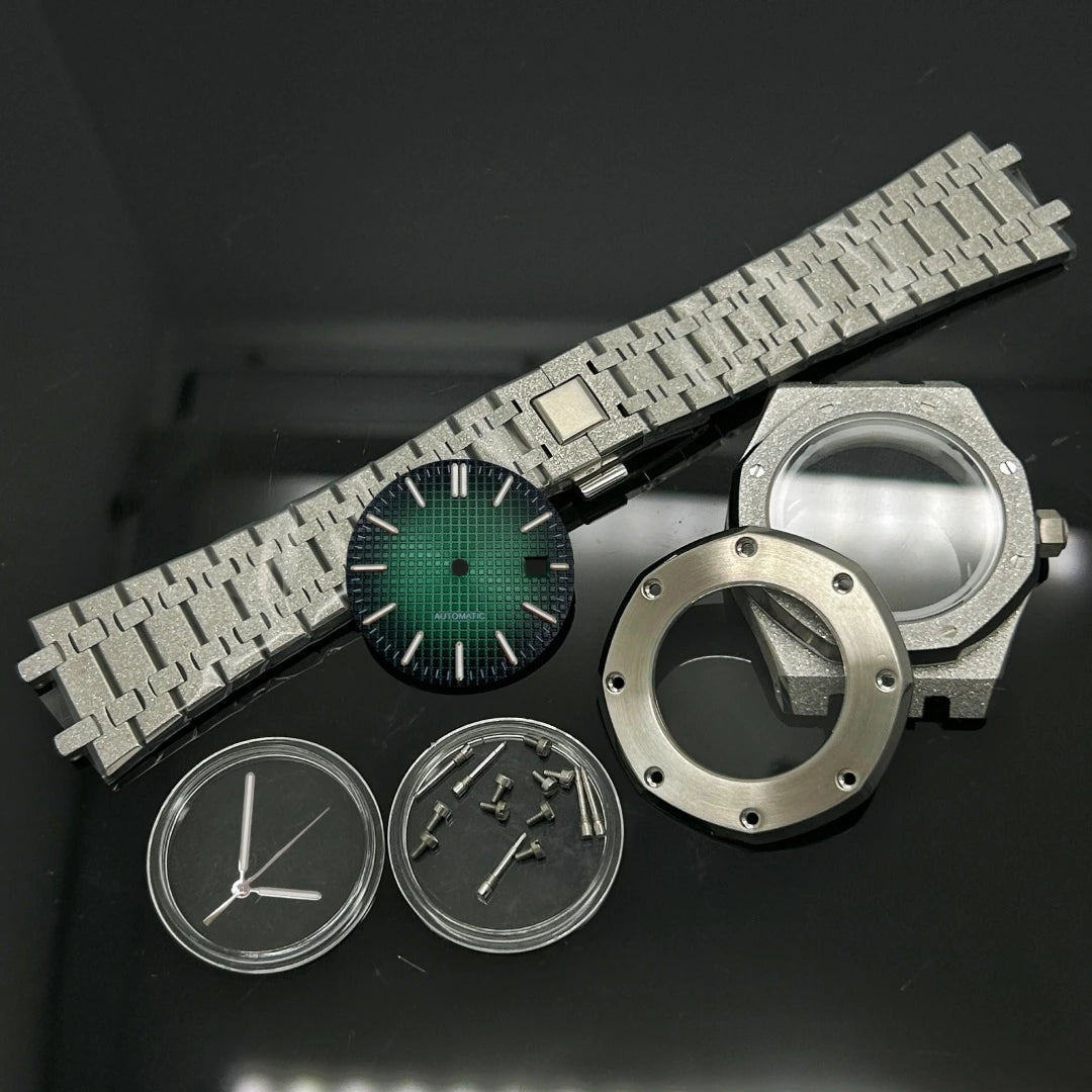 41mm Gold Black Matte Star Sand Steel Case Strap with 31.8mm Watch Dial for Oak NH35 NH36 NH70 Automatic Movement Watch Hands