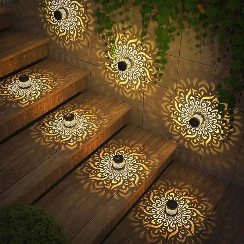 LED Solar Mandala Wall Lamp Openwork Projection Lawn Light Outdoor Garden Decorative Landscape Light for Garden Lawn Fence Porch