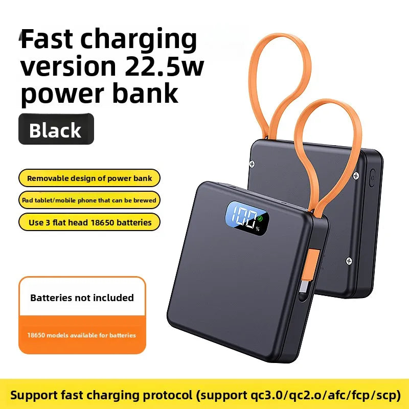 10W PD 22.5W Fast Charge Power Bank Case 3x18650 Solderless DIY Battery Box USB Type C PD3.0 QC4.0 Shell With Charging Cable