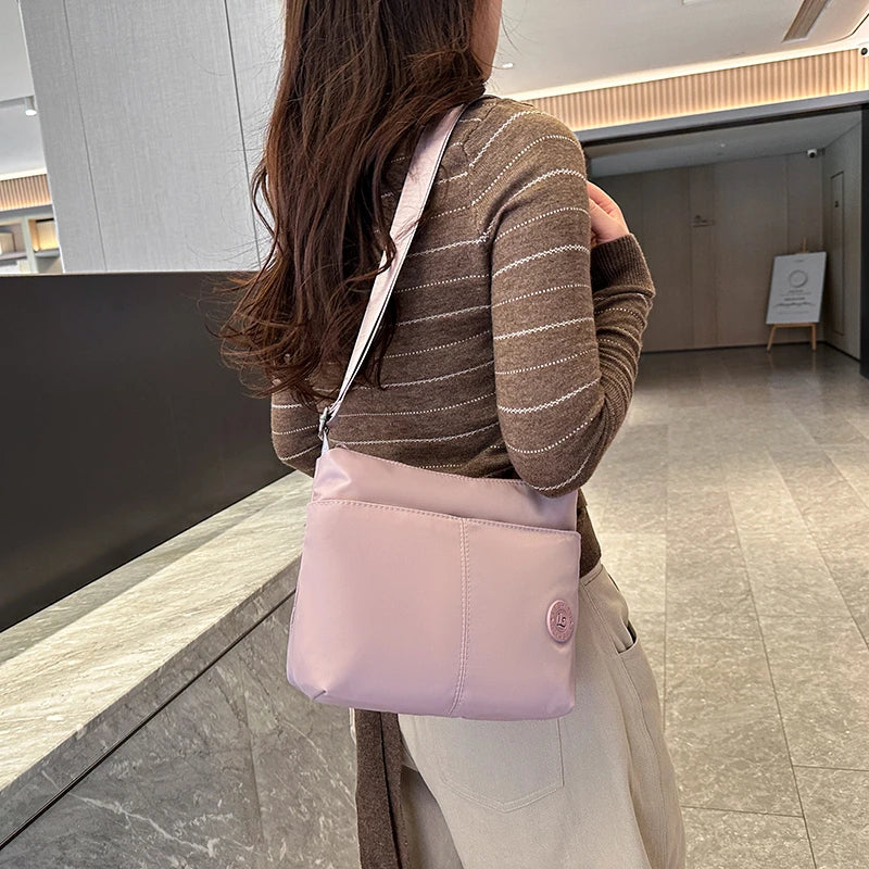 Women Crossbody Bag Multi-Pocket Organizer Lightweight Nylon Wide Strap Messenger Purse Commute Travel Outdoor Solid Minimalist