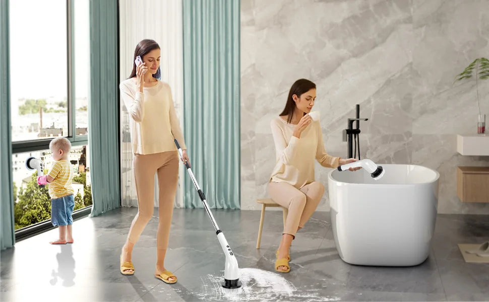 Electric Cleaning Brush with 7PCS Heads Bathroom Kitchen Cordless Handheld Shower Scrubber Spin Cleaner Multifunctional Cleaner