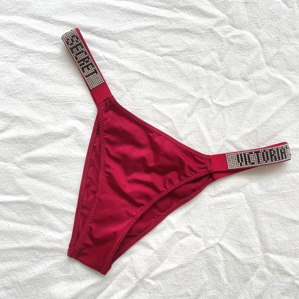 Fashion large size printed women's underwear comfortable rhinestone sexy underwear pink brand thong seamless t-pants metal chain