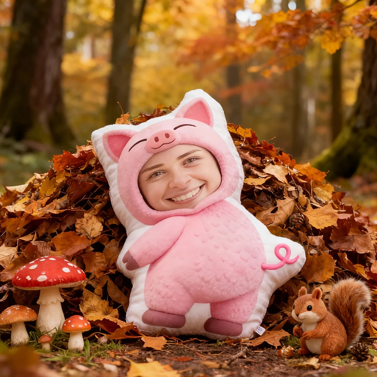 Upload Your Own Photos or Photos of Others to Customize a Pink Pig-Themed Pillow. Whether You Give It to Friends, Family, Loved Ones, Brothers and Sisters, or as a Gift, It Is Very Suitable. It Not Only Decorates the Living R