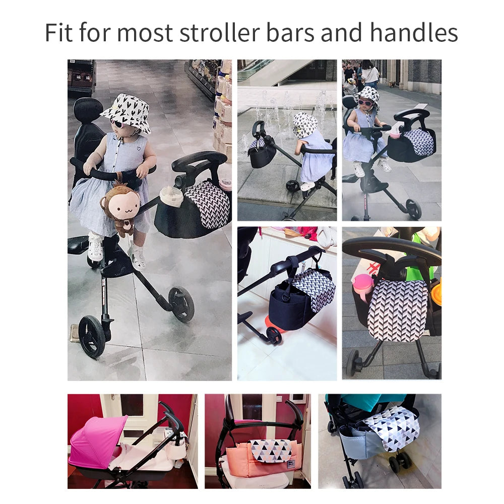 Universal Baby Stroller Organizer Expandable Diaper Bag with Shoulder Strap,Cup Holder,Zipper Pocket Stroller Accessories Travel
