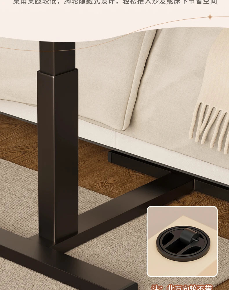 Pneumatic Lifting Laptop Desk Mobile Bedside Table Computer Desk Home Office Writing Desk with Wheels Storage Shelf