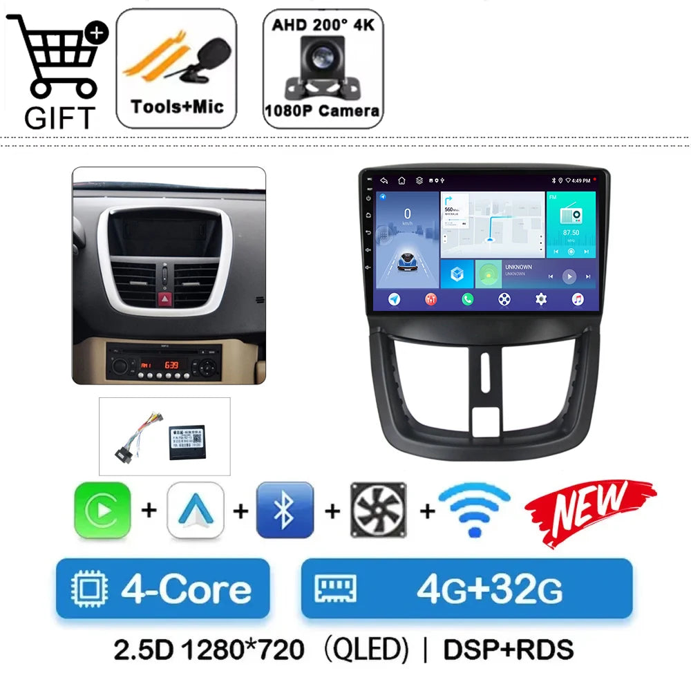 Car Radio For Peugeot 207 2006 - 2015 Multimedia Video Player Navigation Stereo GPS Android 14 wireless Carplay DSP RDS 5G WIFI
