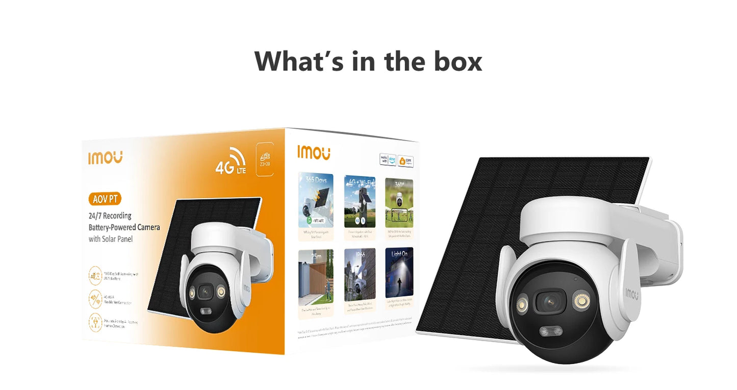 IMOU AOV PT 5MP With Solar Panel 360° PTZ Outdoor Security Camera 4G LTE Wifi Network 10000mAh Battery Auto Tracking IP Camera
