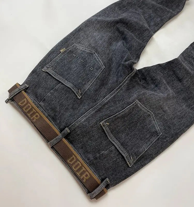 High Quality Fashion Luxury Washed Men's Slim Jeans Elasticity Black and Gray Classic Designer Cargo Denim Boyfriend Jeans Men