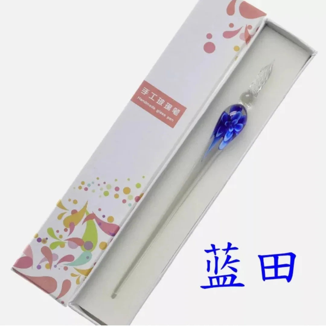 Embedded flower glass pen set, colored dipping pen, street vendor gift box, signature pen, glass pen gift