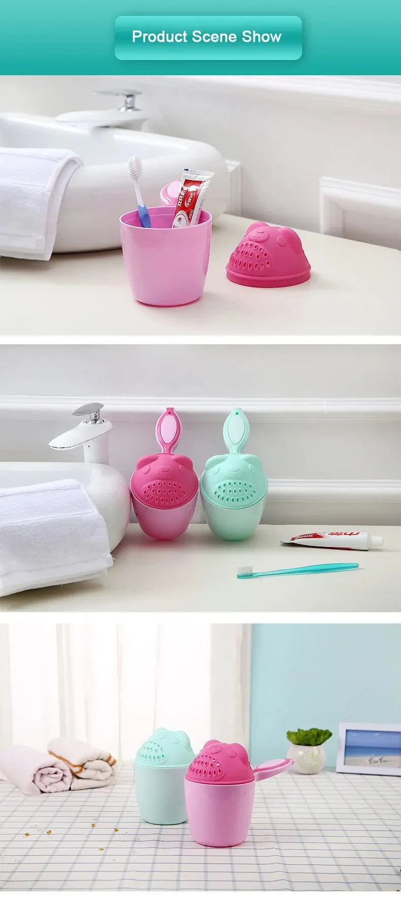 Toddler Shampoo Cup Baby Bath Caps Child Washing Hair Cup with Eye Protection Bathing Bailer Kids Shower Spoons - Bathing Tool