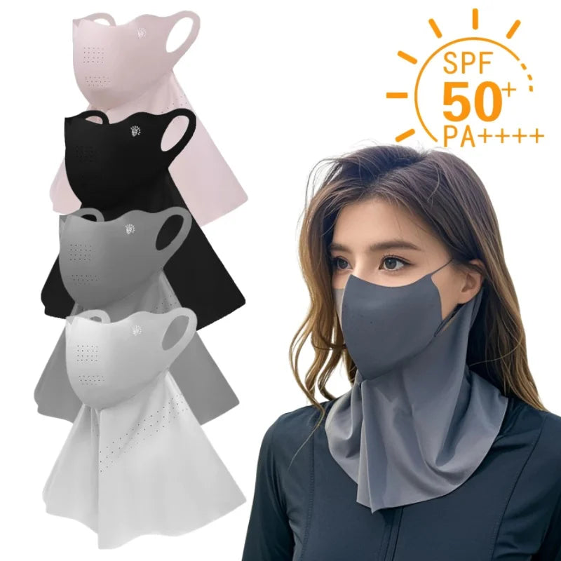 UPF50+ Ice Silk Sunscreen Mask Summer Riding Neck Guard One-piece Mask for Driving Fishing And Mountaineering Sun Protection