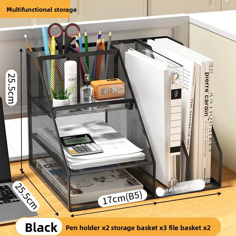 Office Desk Accessories, Desk Organizer, 4-Tier Office Supplies with File Holder, Integrated Design without Installation.