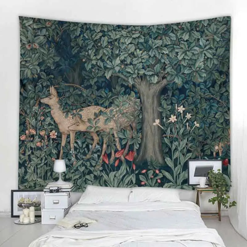 Psychedelic Animals Tapestry Wall Hanging Retro Tropical Plants Background Cloth Boho Hippie Kawaii Home Decor Yoga Mat Sheets
