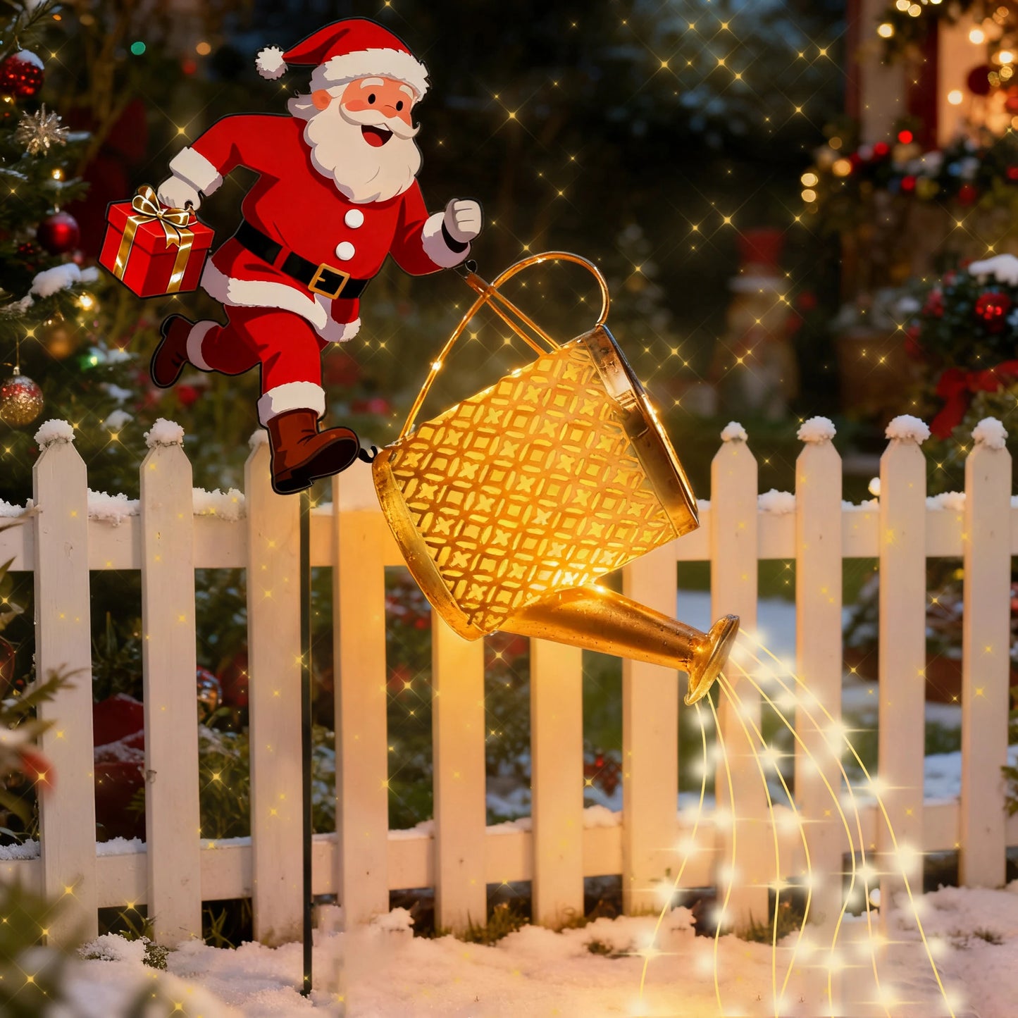 New Metal Santa Watering Can Solar Garden Light - Festive Atmosphere Outdoor Decorative Lamp with Light Projection for Christmas