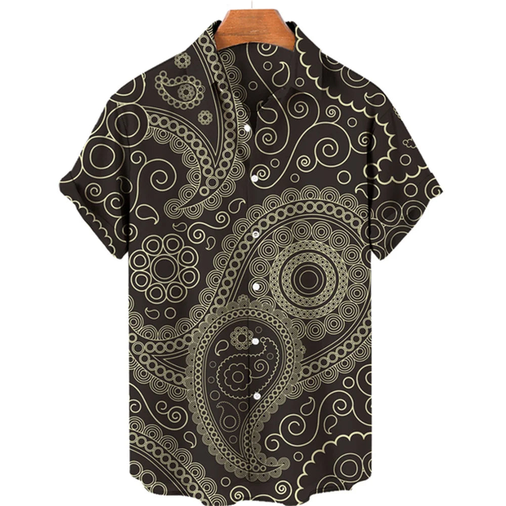 2023 Cashew Flower Shirt Men's Casual Fashion Hawaiian Lapel Hd Printing Loose Short-sleeved Top Wholesale