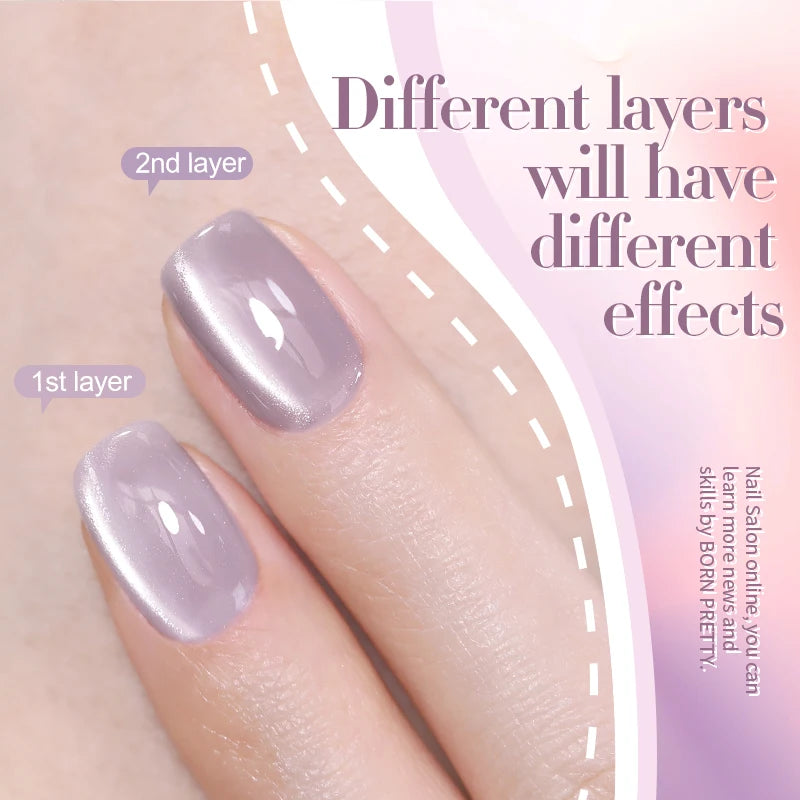 BORN PRETTY 6Pcs/Set 10ml Water Light Cat Magnetic Gel Nail Polish Aurora Spar Glitter Glass Soak Off UV LED Nail Varnish