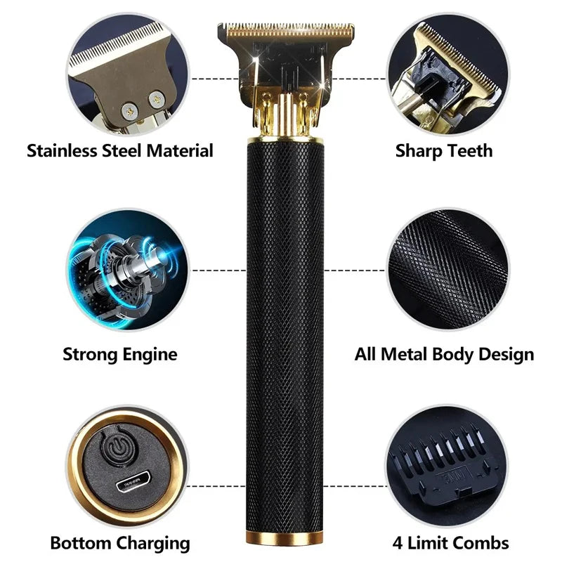 Professional Hair Trimmer Zero Gapped T-Blade Trimmer Cordless Rechargeable Edgers Clippers Electric Beard Trimmer Shaver
