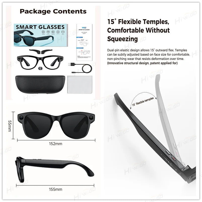 2025 New Intelligent AI Glasses 800W Pixel Camera HD 6K Video Recording AI Translation Music Control Intelligent Wearable Device