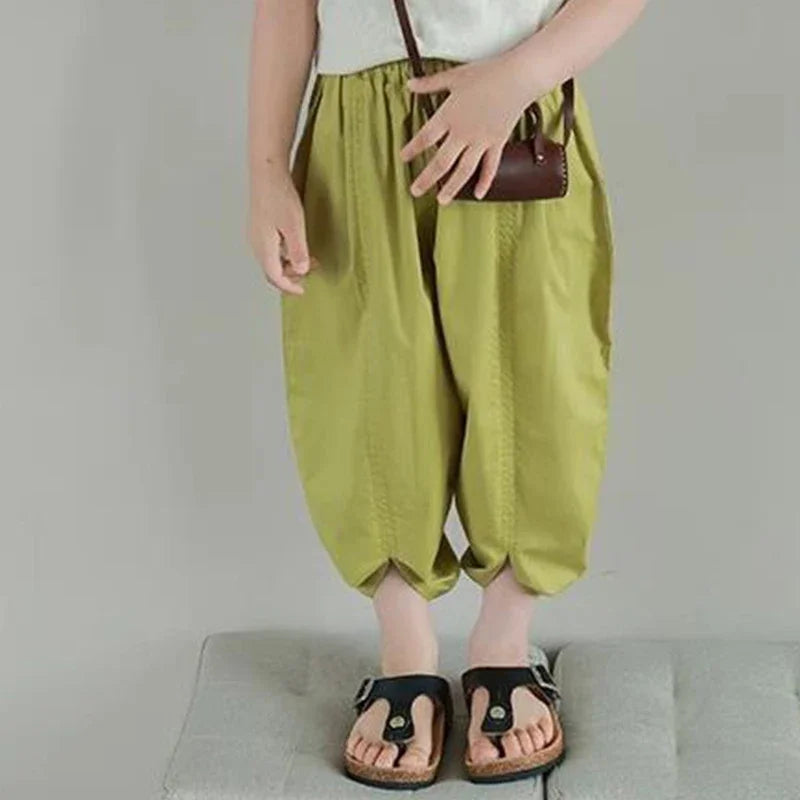 Boys And Girls Pants Japanese Korean Style Casual Loose Lantern Trousers Cropped Pants Summer Fashionable Children's Clothing