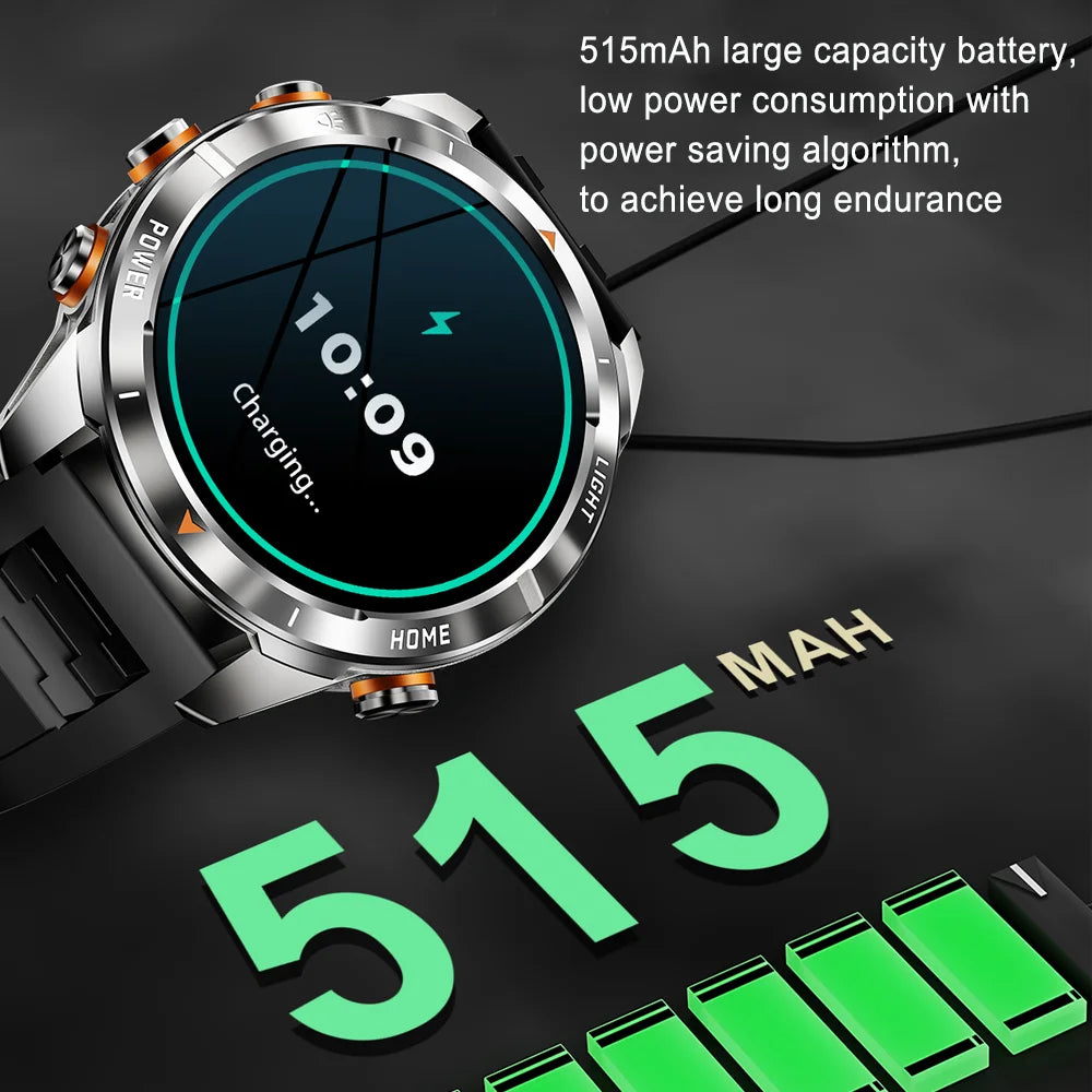 Military Smart Watch Men 10ATM Waterproof 1.46" AMOLED Screen LED Flashlight 515mAh Battery Heart Rate Sport BT Call Smartwatch