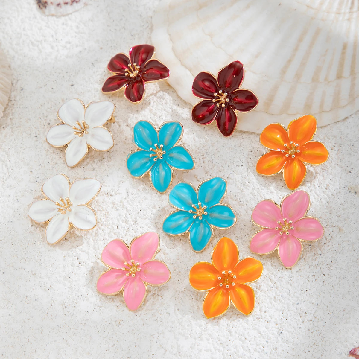 Ingemark Boho Y2K Colorful Drip Oil Petal Flower Stud Earrings Women Sweet Exquisite Piercing Earrings Bridal Aesthetic Jewelry