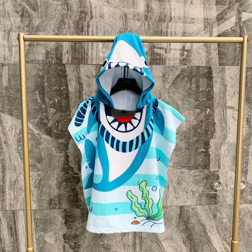 Children Bathing Stuff Kids Hooded Cape Towel Boy Shark Bathrobe Baby Dinosaur Bath Towel Girls Unicorn Beach Towel Wrap Blanket