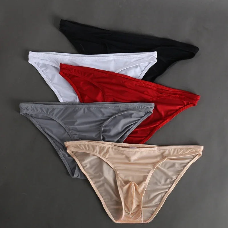 Men's Sexy Underwear Thin Translucent Panties Low-Waist Bikini Underpants U Convex Pouch Briefs Thong Tanga Slip