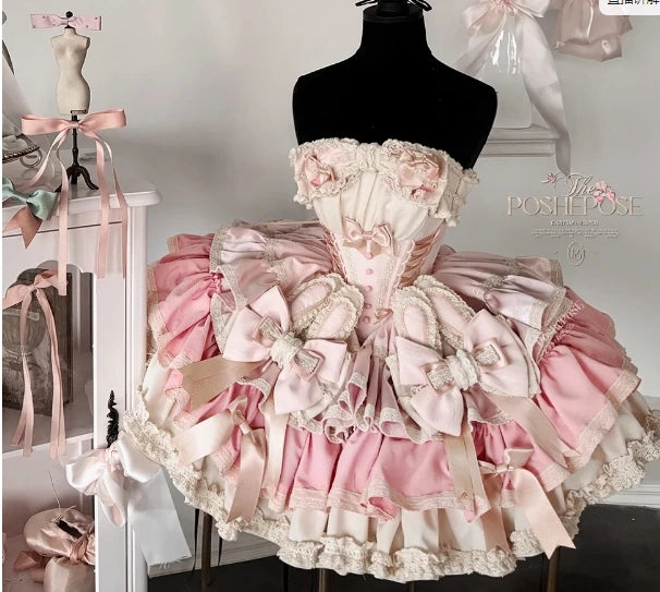 Sweet Cute Girls Lolita Clothing Accessories Set Princess Ribbon Lace Bow Headband Choker Necklace Bracelet and Leg Ring