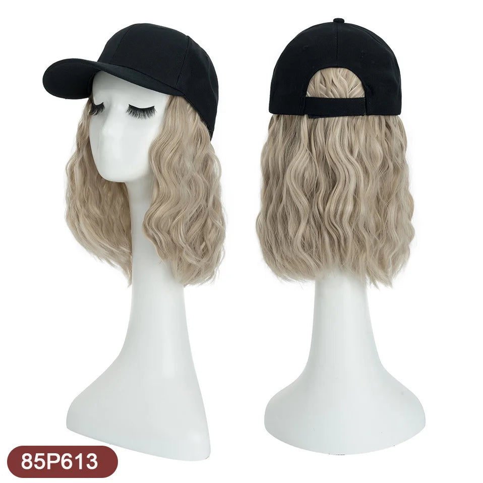 Hat Wig for Women 8''16''Wave Baseball Cap Wig with Curly Hair Extensions Wig Synthetic Wave Wig Hat Adjustable Baseball Hat Wig