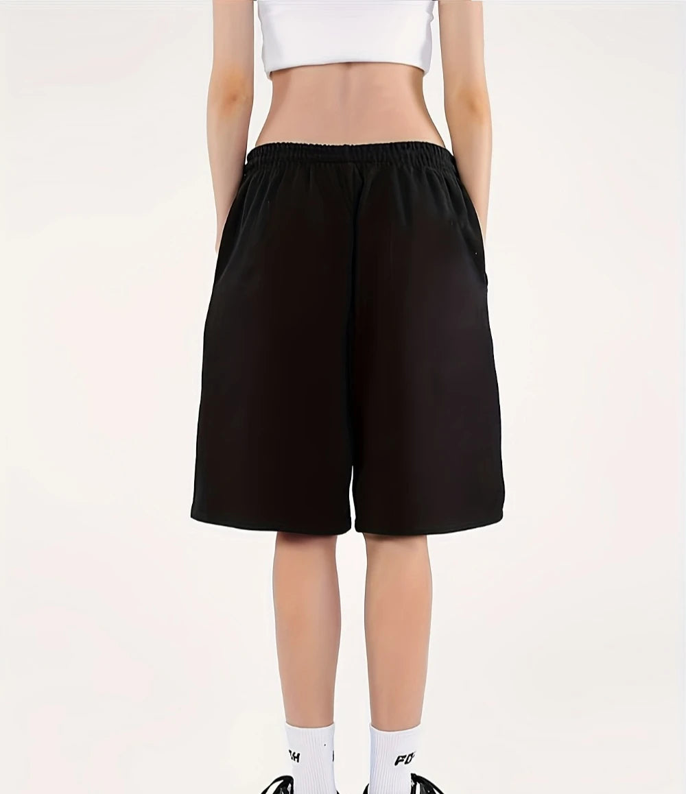 Women's casual athletic shorts with elastic waistband and drawstring lightweight and breathable solid color suitable for gym use