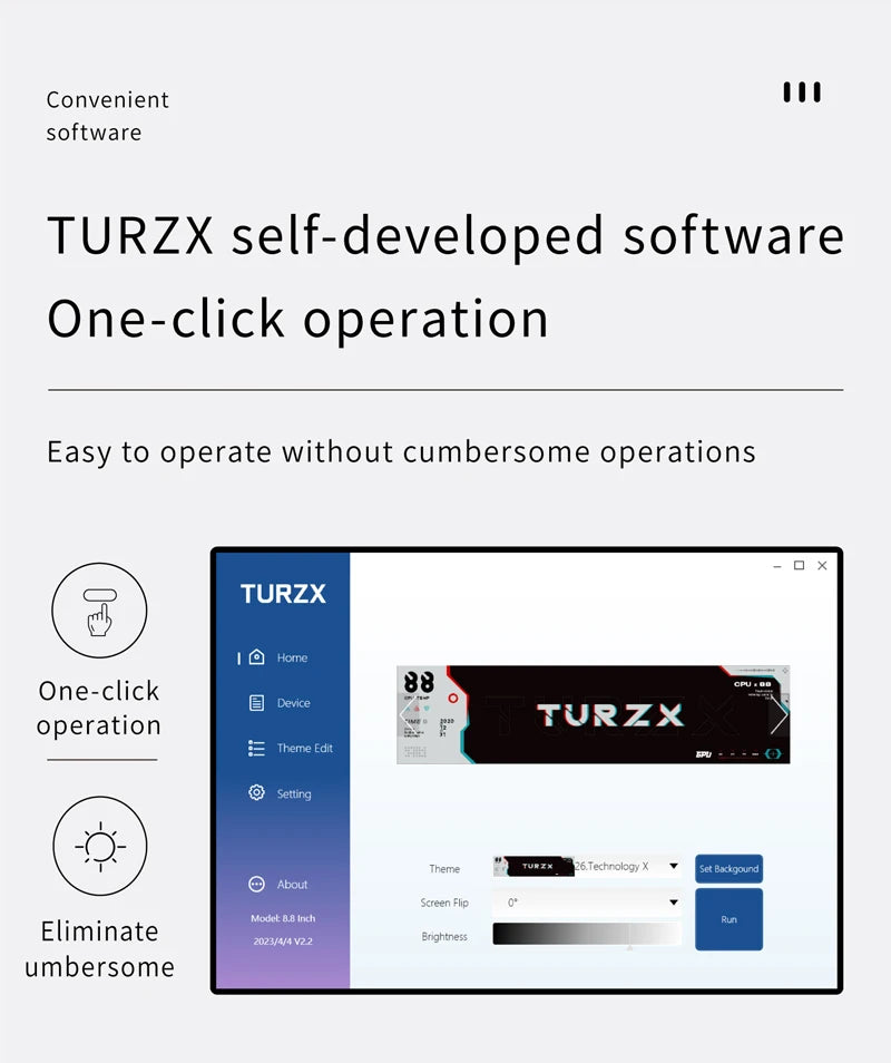 TURZX 8.8 Inch USB Secondary Screen Type-C Desktop Extended Display TF Card Play 1920*480 IPS LCD CPU RAM GPU Monitor NO AIDA64