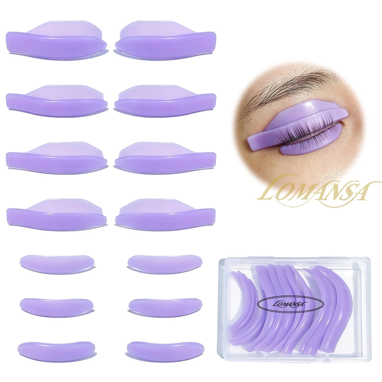 Lomansa 7 Pairs Silicone Eyelash Perming Pad Lash Lifting Kit Recycling 3D Eyelashes Curler Rod Shield Lashes Extension Supplies