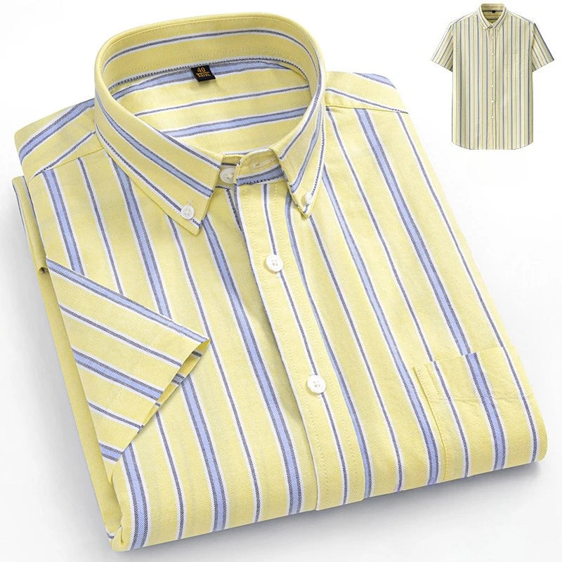 Plus size14XL 100%cotton oxford summer short sleeve shirts for man slim fit casual plian shirt striped elegant designer clothes