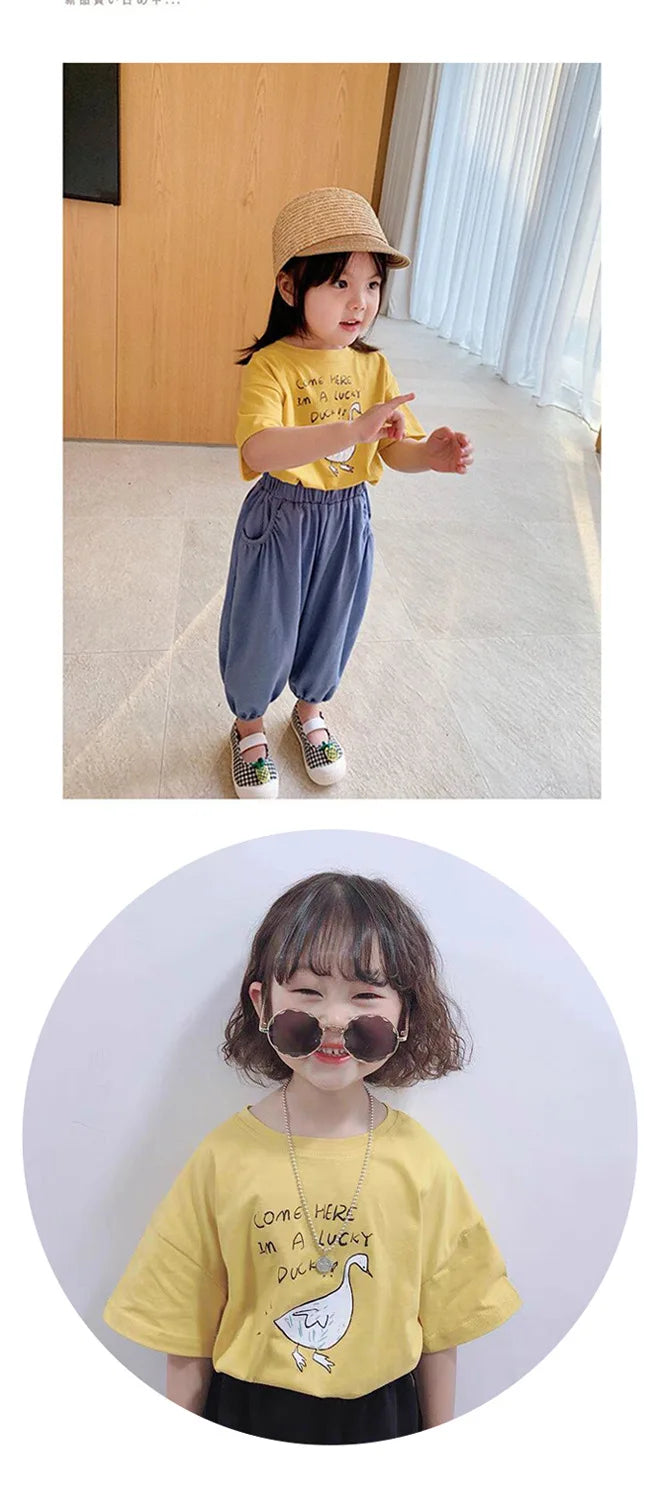Baby Girls Boys Short Sleeved T-shirt Kids Cotton Top Tees Toddler Cartoon Print Shirts Summer Children's Clothing Korean Style