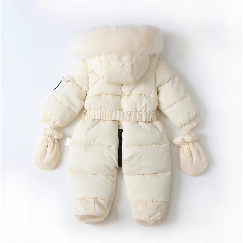 Winter Newborn Baby Jumpsuit Thicken Baby Clothes Plus Velvet Warm Baby Rompers With Gloves Hooded Infant Snowsuit Clothing