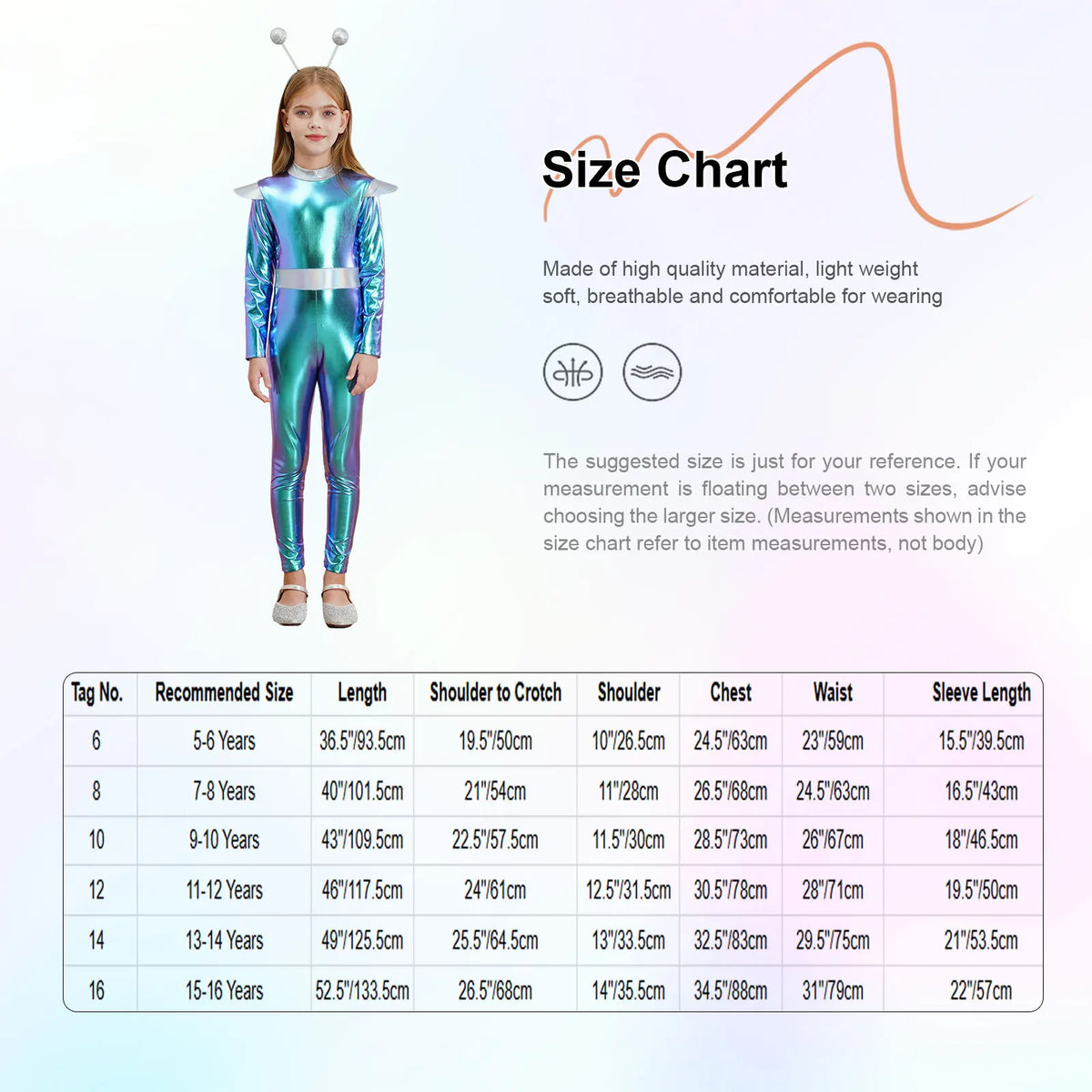 Kids Boys Girls Halloween Carnival Alien Cosplay Performance Costume Long Sleeve Metallic Shiny Space Jumpsuit with Hair Hoop