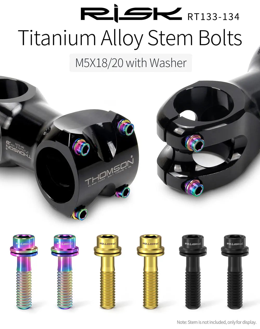 6pc RISK Ti Bolts With Washer M5x18/20mm Titanium Screw For MTB Road Bike Front Fork Bicycle Stem Fixed Bolt Cycling Accessories