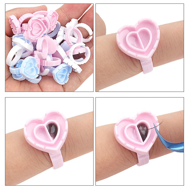 AILEISHI 100Pcs Disposable Eyelash Glue Fan Cup Rings Holder Container Tattoo Pigment Eyelash Extension Tools Lash Supplies