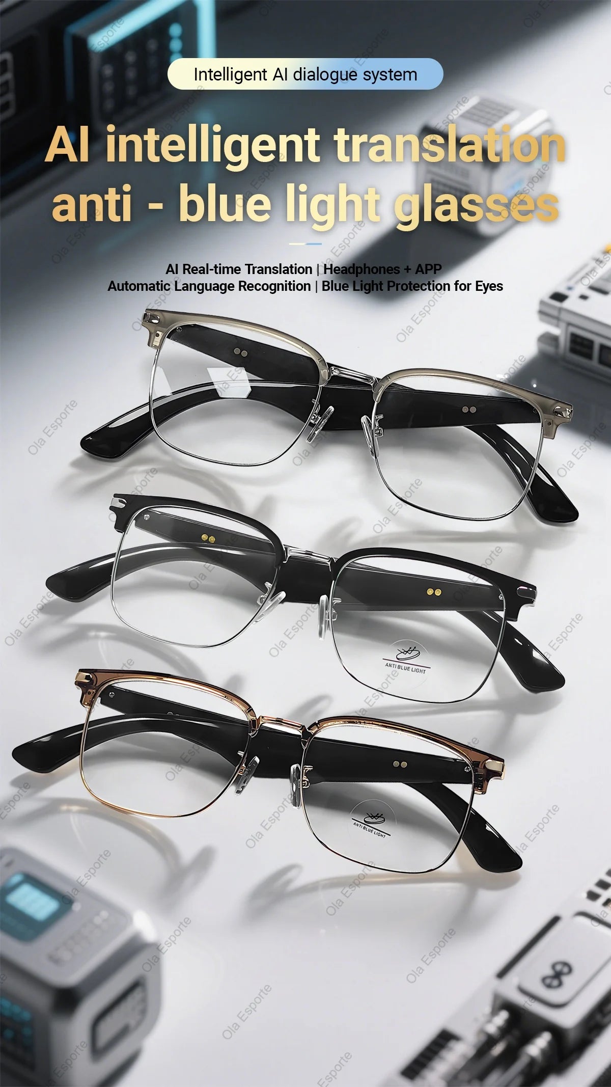 Smart Glasses AI Intelligent Translation Bluetooth Glasses Real-time Simultaneous Interpretation Headset Anti Blue Light 2025