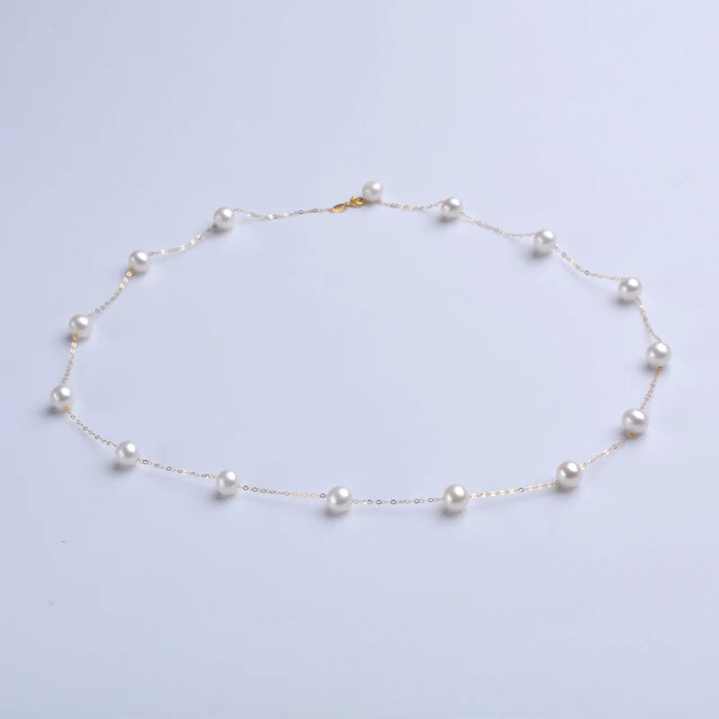 XF800  Real 18K Gold Natural Pearl Necklace Au750  Bracelet Fine Jewelry Round Aniversary Gift For Women White T628