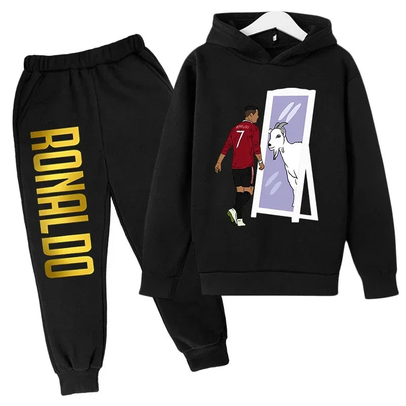 Children's Clothing Children's Sports Suit Spring and Autumn Fleece Hoodie Pants 2-piece Set Ronaldo Printed Kids Clothes Girls