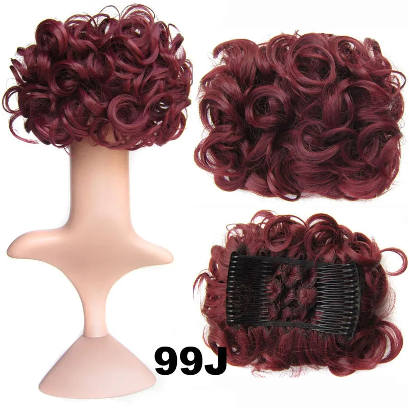 Synthetic Curly Messy Bun With Combs Scrunchie Chignon Dish Hair Bun Extension Clip in Hair Bun Hairpiece for Women Girls