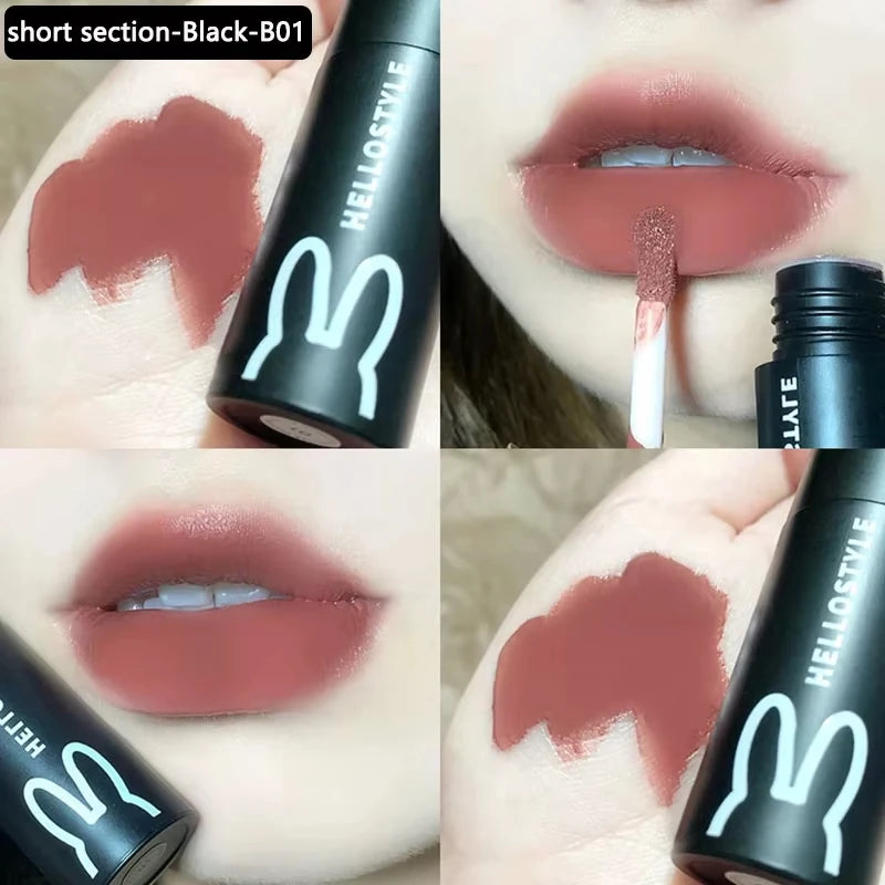 Hyntoor Lipstick Matte Soft Mist Velvet Nude Black Gothic High Colors Lip Mud Non-stick Cup Lasting Korean Lipstick