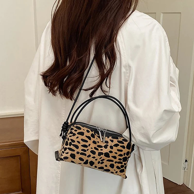 Women'S Handbag 2026 Small Square Bag Leopard Print Design Minimalist Shoulder Bags Commuter Frosted Mini Crossbody Bags