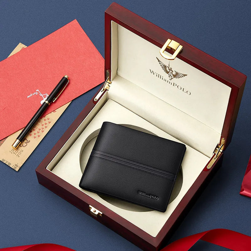 Luxury men's short leather wallet 2024 new large capacity multi-card money clip boys gift thin money clip