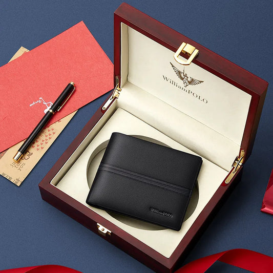 Luxury men's short leather wallet 2024 new large capacity multi-card money clip boys gift thin money clip