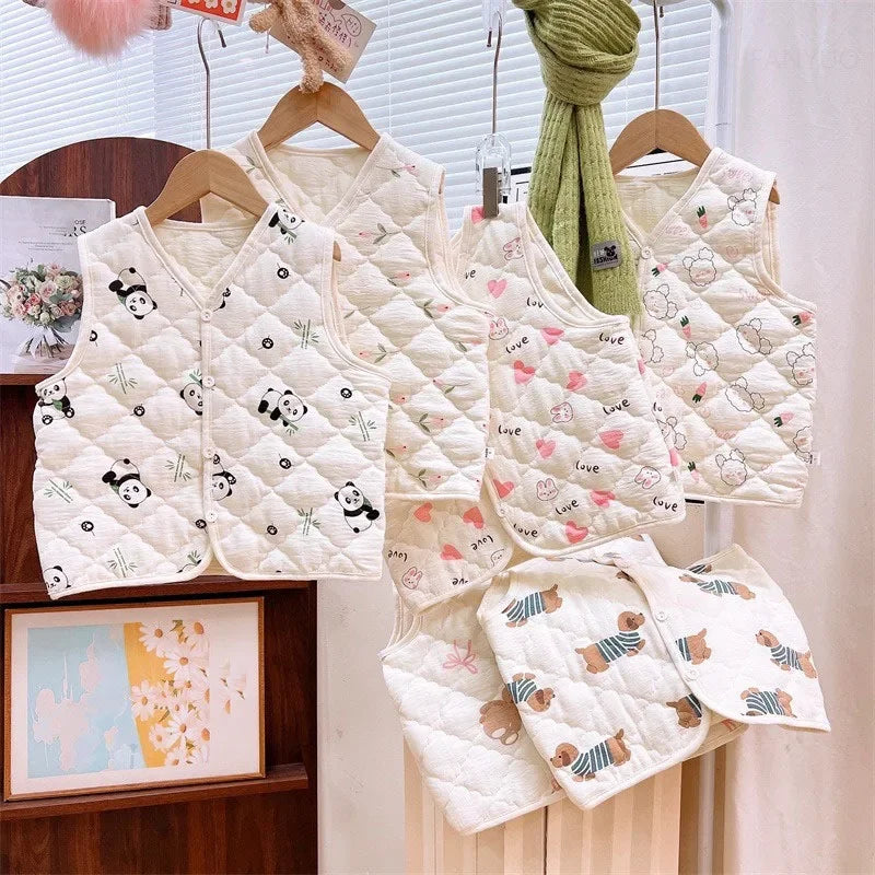 Spring Autumn Versatile Children Cotton Vest Cute Cartoon Boys Girls Infant Vests Winter Baby Warm Vest Coats Children Clothing
