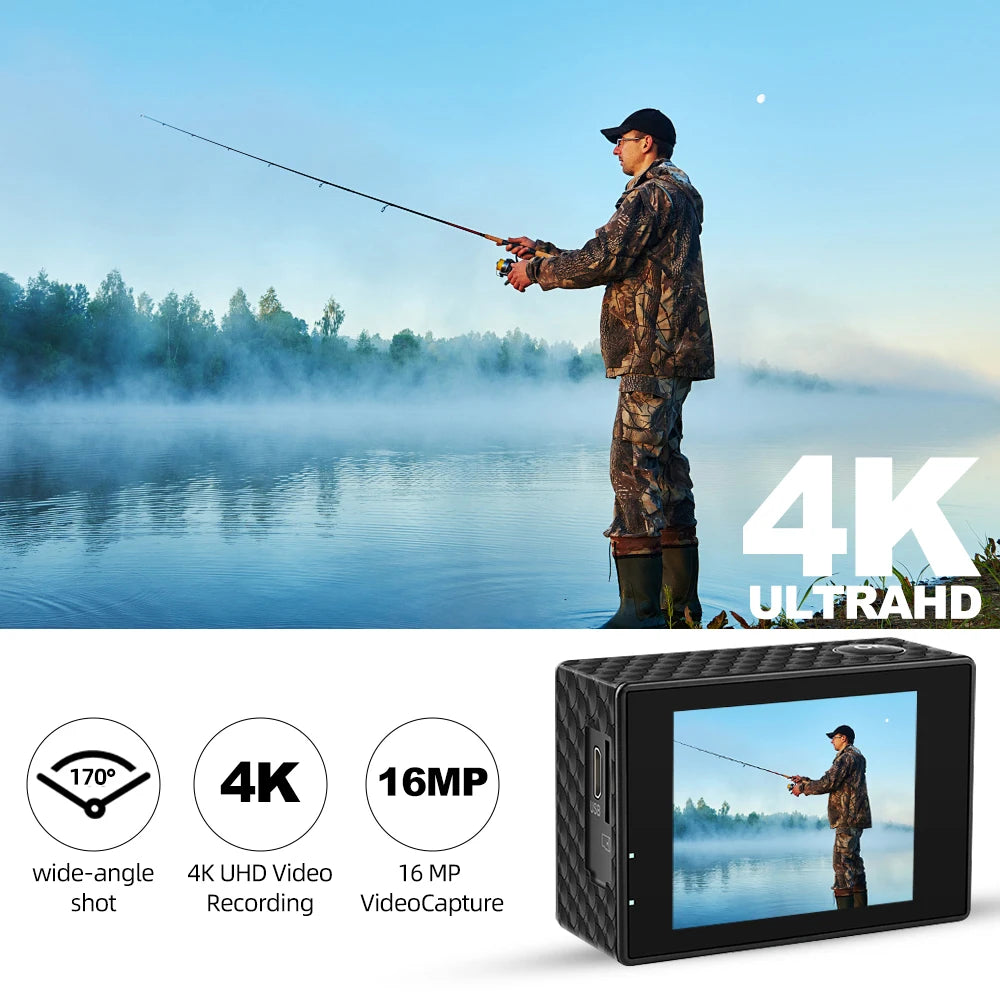 Action Camera Ultra HD 4K30FPS 16.0MP Wi-Fi 2.0" Screen 170D DVR Webcam Underwater 30M Helmet Video Recording Sport Camera