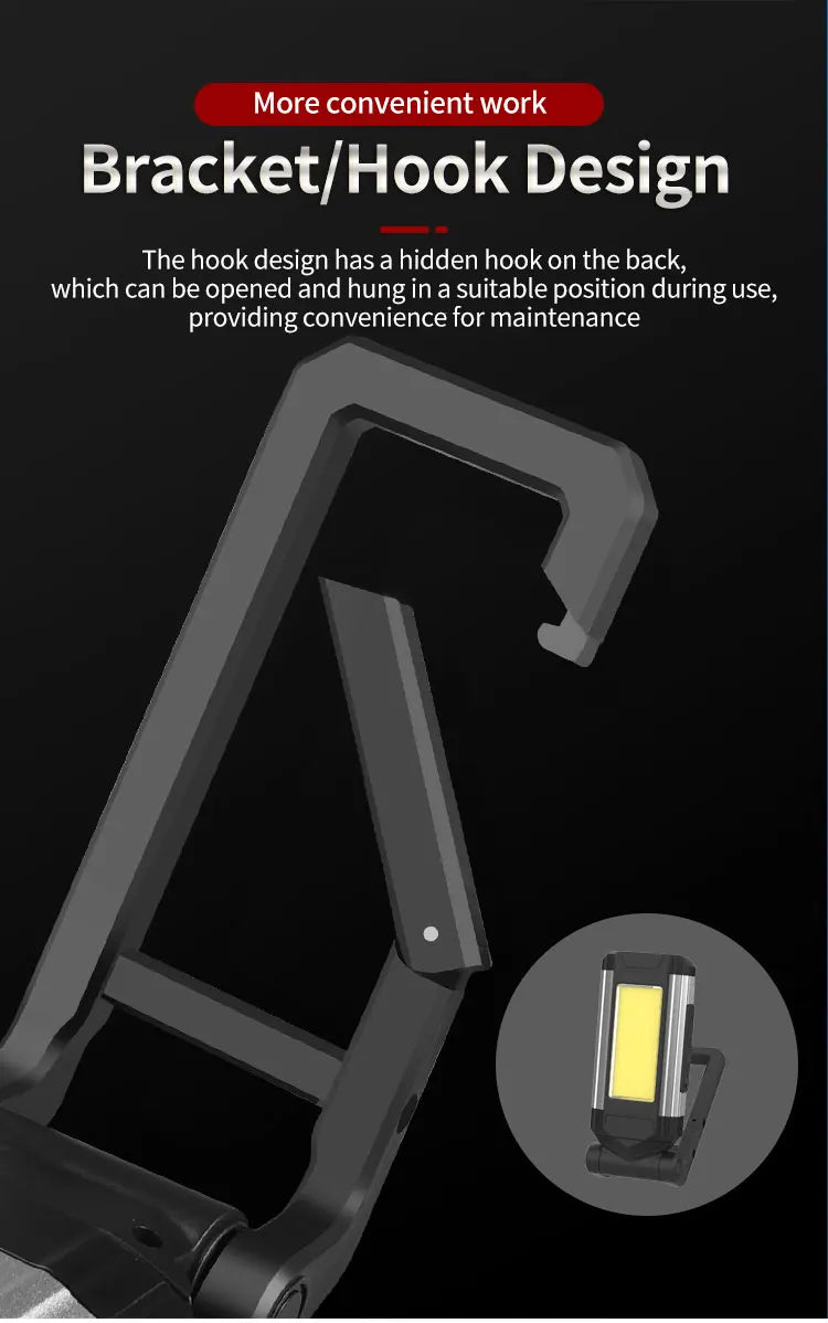Portable COB Magnetic Work Light Rechargeable LED Flashlight Super Bright Camping Waterproof Car Repair Lamp with Brackets