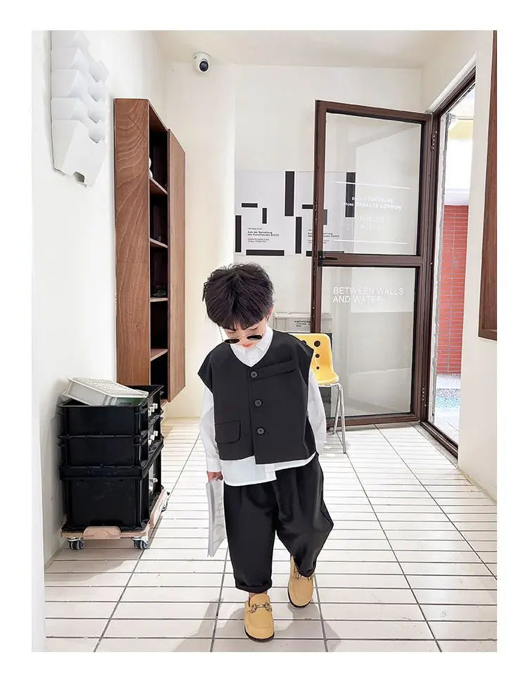 3 PCS set Spring Autumn Boy Clothing set Casual vest+ top+ Pant Kid Children baby toddler boy korea designer clothes 2-10 years